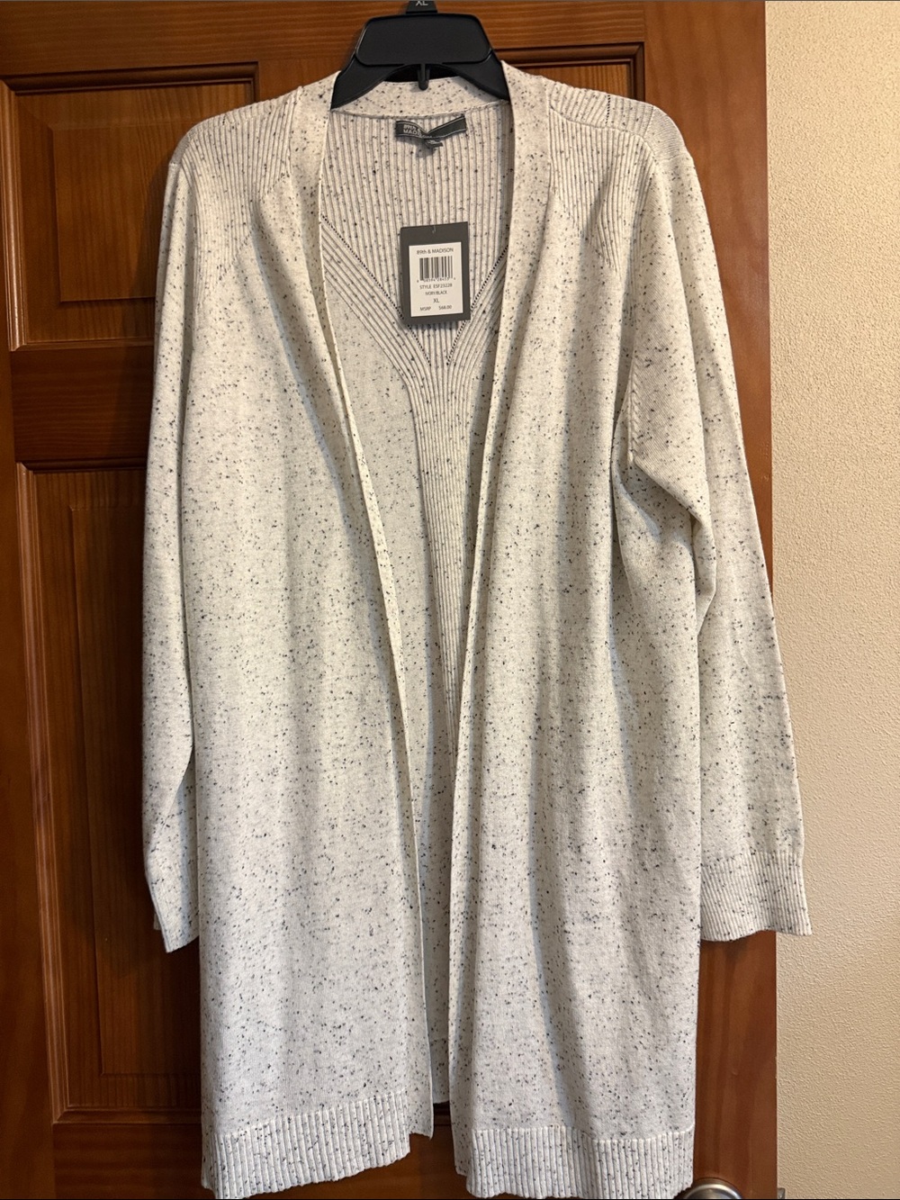 Brand new size XL Long Open-Front Cream Speckled Cardigan Sweater